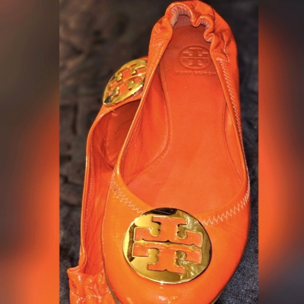 Tory Burch Orange Flats with Gold Emblem
